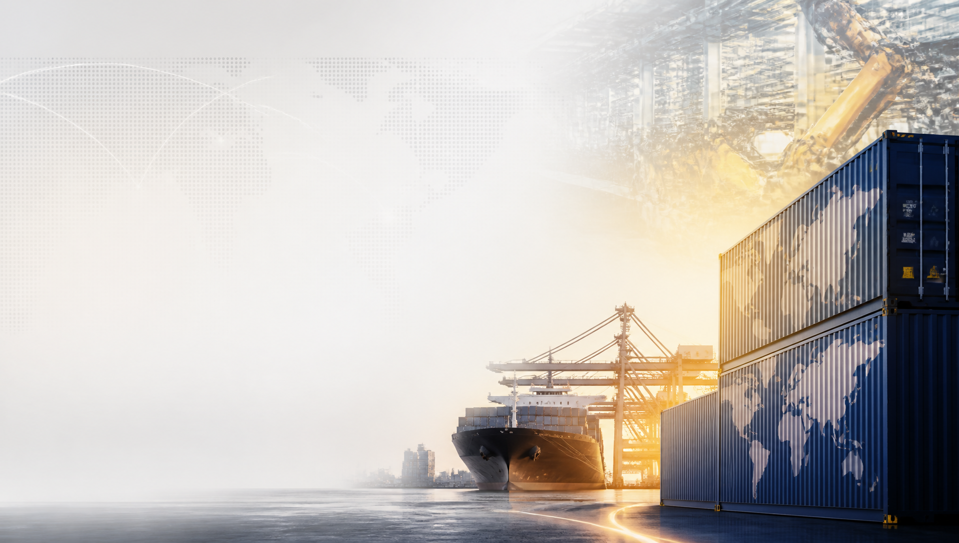 Global shipping containers, cargo vessels and world trade connections